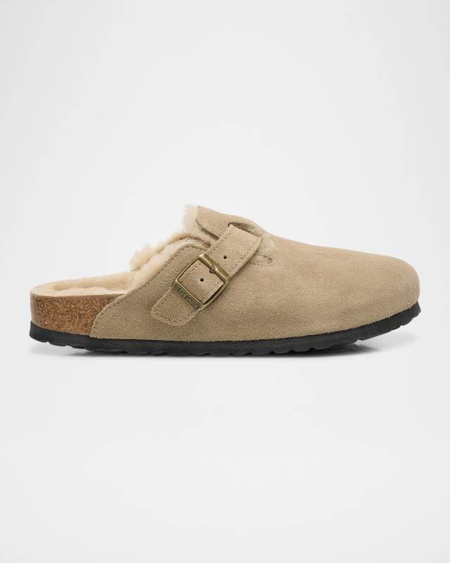 Boston Suede Shearling Buckle Slide Clogs